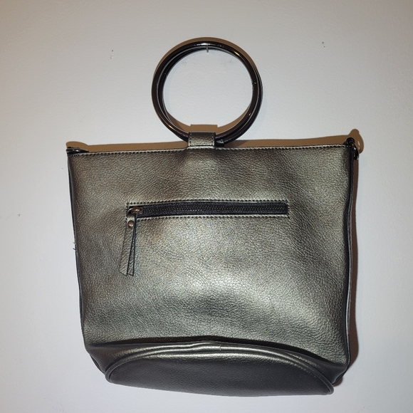 Joe’s Jeans Bucket Bag Metal Ring Crossbody Handbag Metallic Gray Detach Strap - Picture 5 of 11
